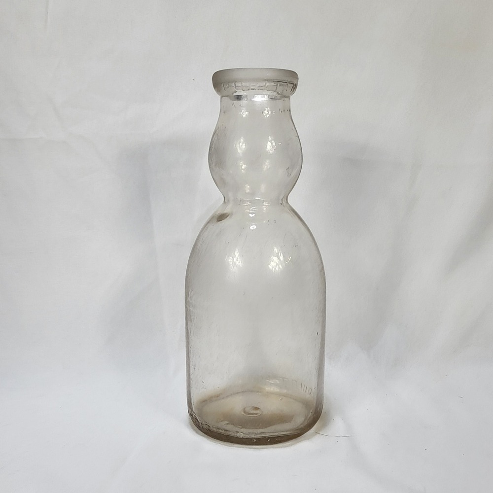 VTG Puritan Cream Top It Whips Milk Bottle One Quart Clear Glass Embossed 9.5 in